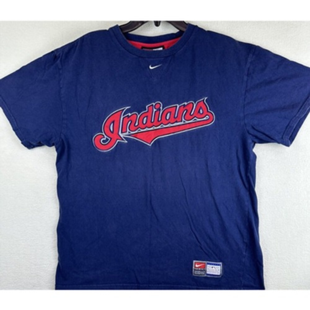 Nike Team Cleveland Indians MLB T-Shirt Mens Medium Navy Blue Chief Wahoo Logo